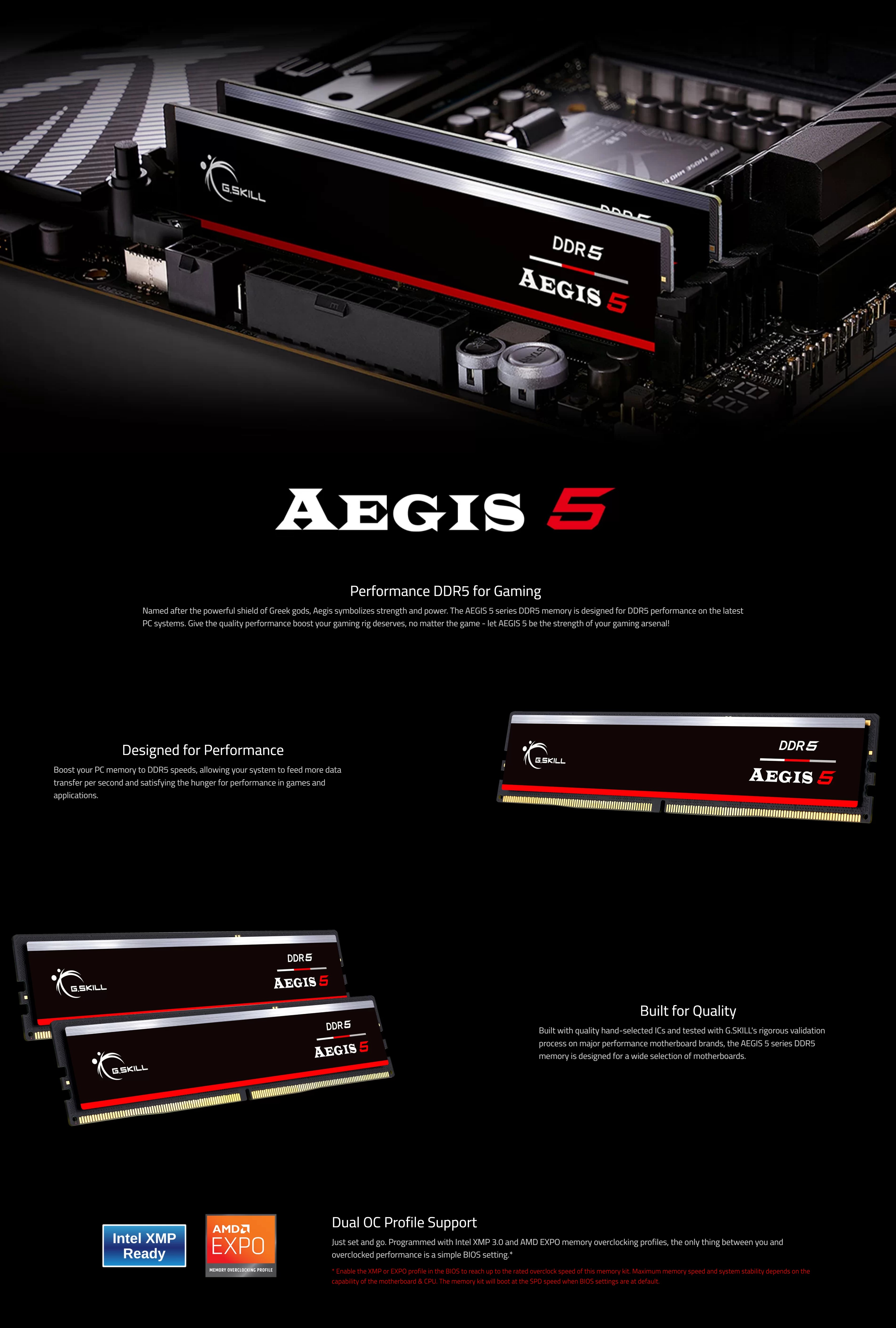 A large marketing image providing additional information about the product G.Skill Aegis 5 16GB (1x16GB) EXPO/XMP 3.0 DDR5-6000 C36 - Additional alt info not provided